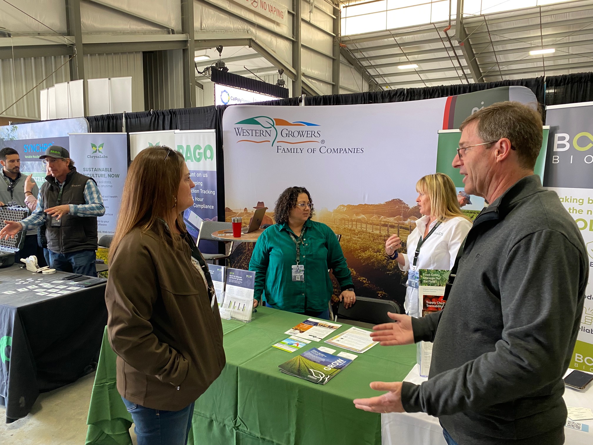  Carrie Peterson and Walt Duflock of Western Growers take stock of the ag-tech companies they were able to pull together for the World Ag Expo. Western Growers plans to help grow the ag-tech space. 