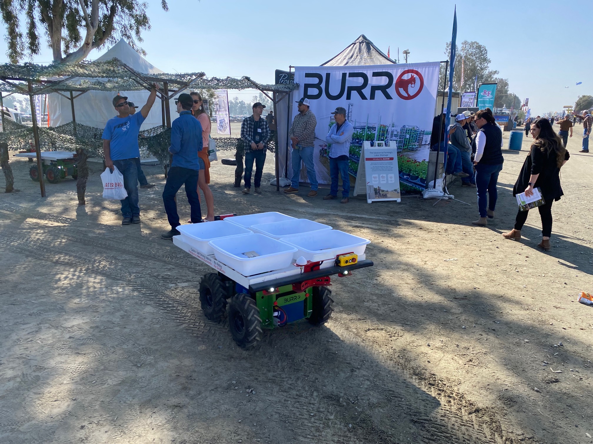  Burro was winner of one of the top-10 new products at the World Ag Expo. The company offers autonomous, collaborative robots for heavy-weight support in grape harvest operations. The booth captured a lot of interest with its robots demonstrating movements. 