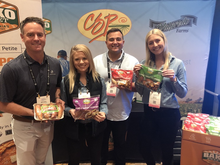 From left to right: Michael Valpredo, president of Country Sweet Produce, Alexandra Rae (Danell) Molumby, marketing manager,
Prescott Leyba, sales account manager, and  Bailey Slayton, sales associate. 

Country Sweet Produce was recently certified by the American Heart Association and is promoting sweet potatoes as a healthy heart choice. The company has been touting health benefits and recipes on its organic packaging.