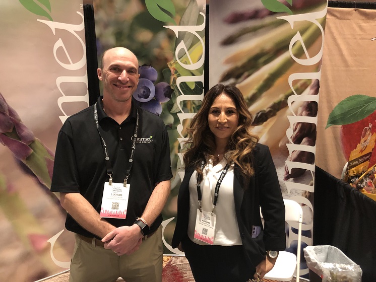  Luciano Fiszman, blueberry category manager with Gourmet Trading Co., Redondo Beach, Calif., and Adriana Fortune, sales representative.  Fiszman said the company is bringing in a good percentage of its blueberry imports in bulk, which allows for improved quality control compared with pre-packaged shipments.