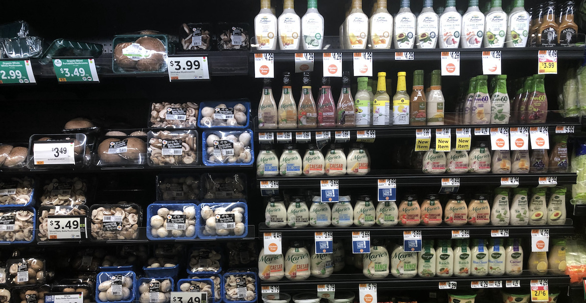  There were a couple holes in the mushroom and salad dressing section.
