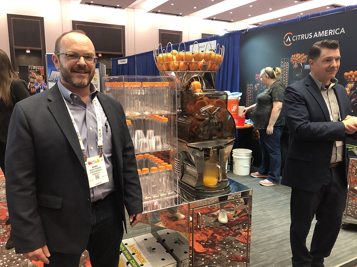  Brian Framson of Citrus America showed attendees how easy it is to make fresh-squeezed orange juice and more with the company’s commercial juicing equipment.
