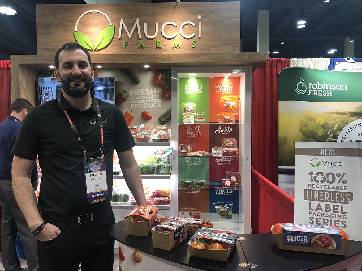  Greenhouse grower Mucci Farms featured new, plastic-free packaging for its tomatoes and peppers. Stephen Cowan discussed the merits of the company’s Sweet Point peppers, as well as the company's Sapori and Vero tomatoes, being in the new sustainable packaging.

