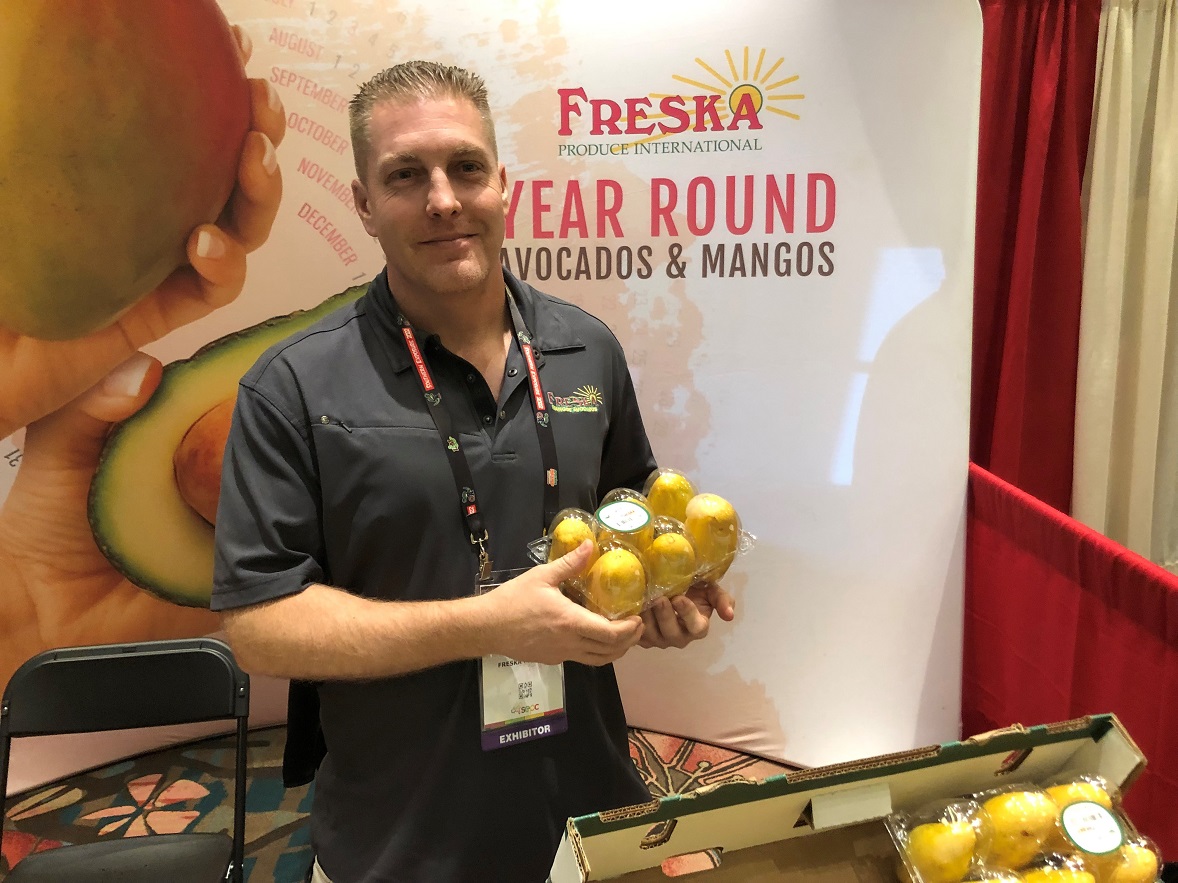  Tom Hall, sales manager for Freska Produce International LLC, Oxnard, Calif., said the firm's mango supply was transitioning from Peru to Mexico. Yellow ataulfo mangoes were arriving from Mexico, with Mexican round mango volume expected to ramp up starting by mid-March. Besides fresh mangoes, the firm is finding strong demand for organic, dehydrated, sliced mangoes from Mexico, a product with no additives or sugar added.
