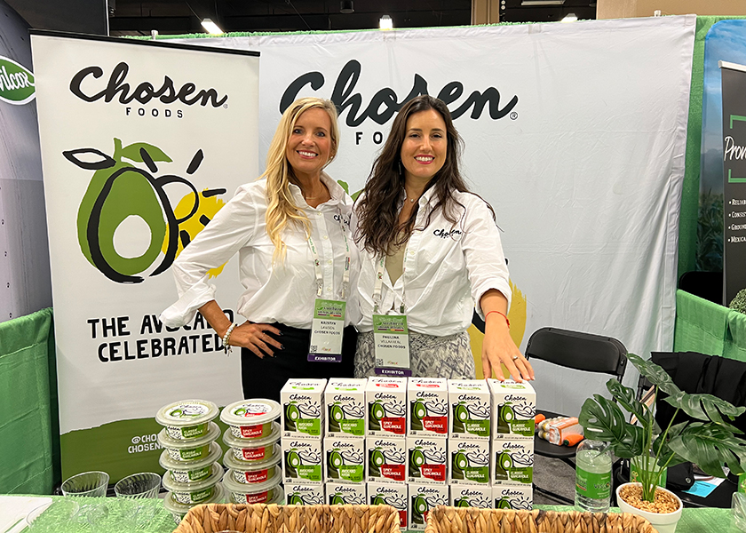  Kristyn Lawson and Paulina Villarreal sampled Chosen Foods Avocado Mash, Spicy Guacamole and Classic Guacamole. The line of hand-scooped Hass avocado guacamole comes packaged in four 2-ounce cups. “Single-serve sales are booming,” said Lawson. 
