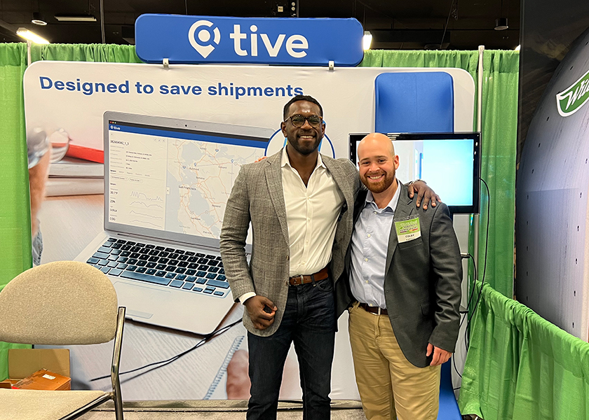  At the Tive booth, Colby Aaron and Rajathurai Nagarajah discussed the company’s new Tive Tag, which the company says is the thinnest, easiest to use label for end-to-end cold chain monitoring of temperature-sensitive products. The size of a sticker, the Tive Tag tracks temperature, light, humidity and shock, allowing retailers to save product in transit that’s about to spoil. 