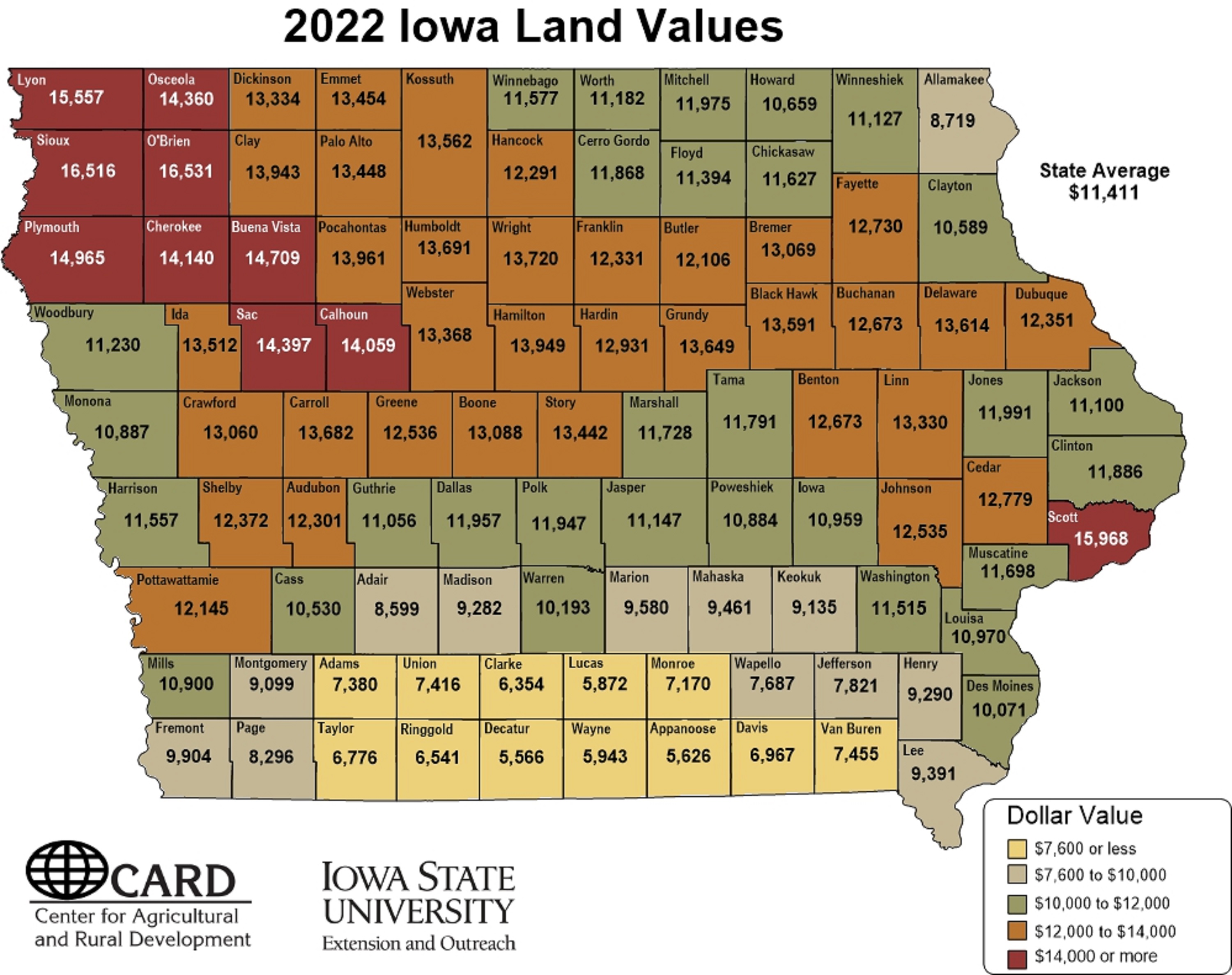 Iowa Land Value Survey Map