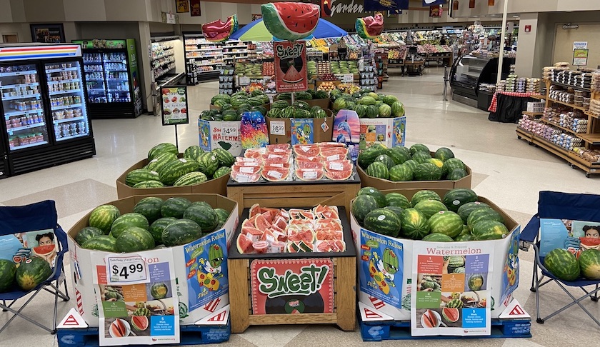 watermelon display at supermarket