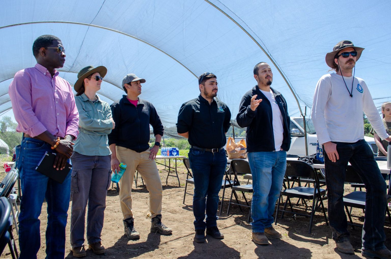 Area farmers discuss management practices as part of ACAM’s farmer learning network at Zamora’s JSM Organics Farm.