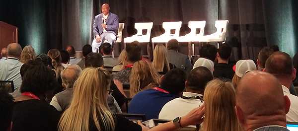 Bo Jackson speaks to a packed room at the 2022 West Coast Produce Expo