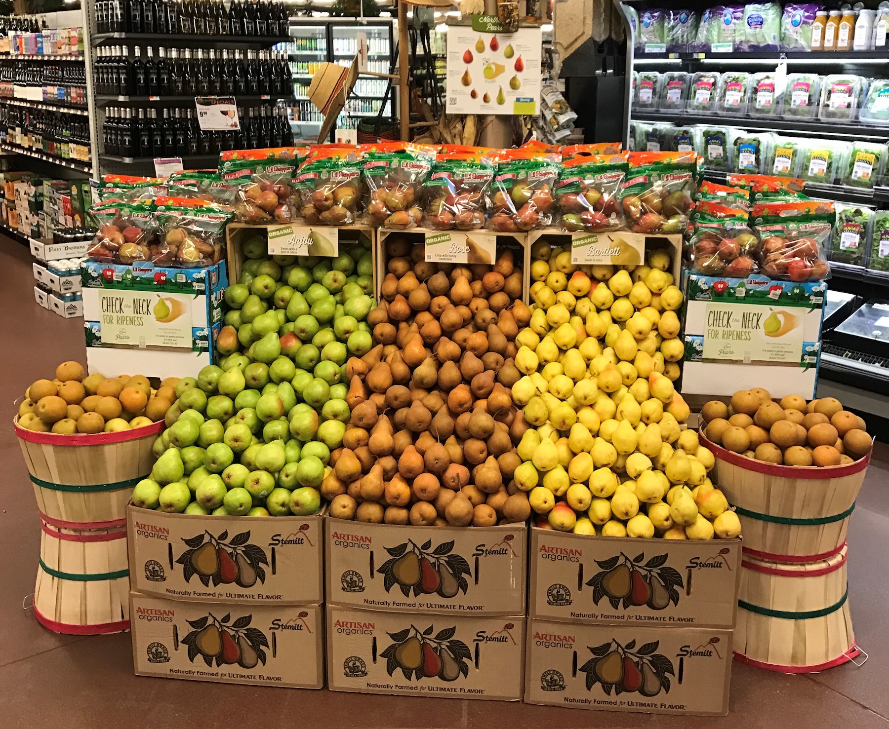 brattleboro pears display in a grocery store