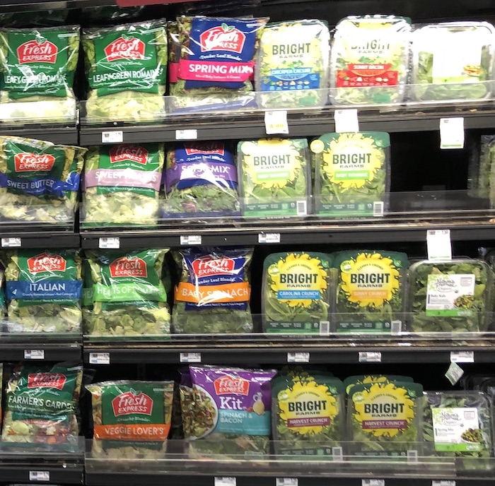 packaged salad in supermarket