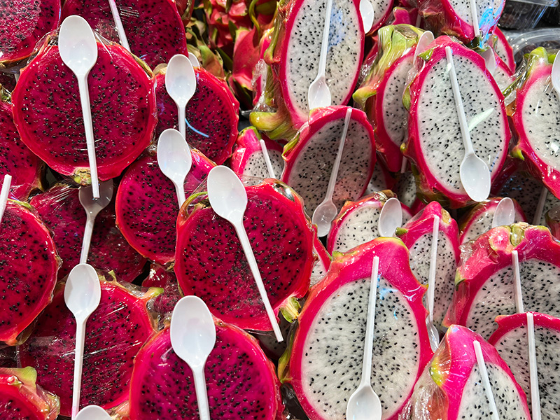 Dragon fruit packaged with spoons