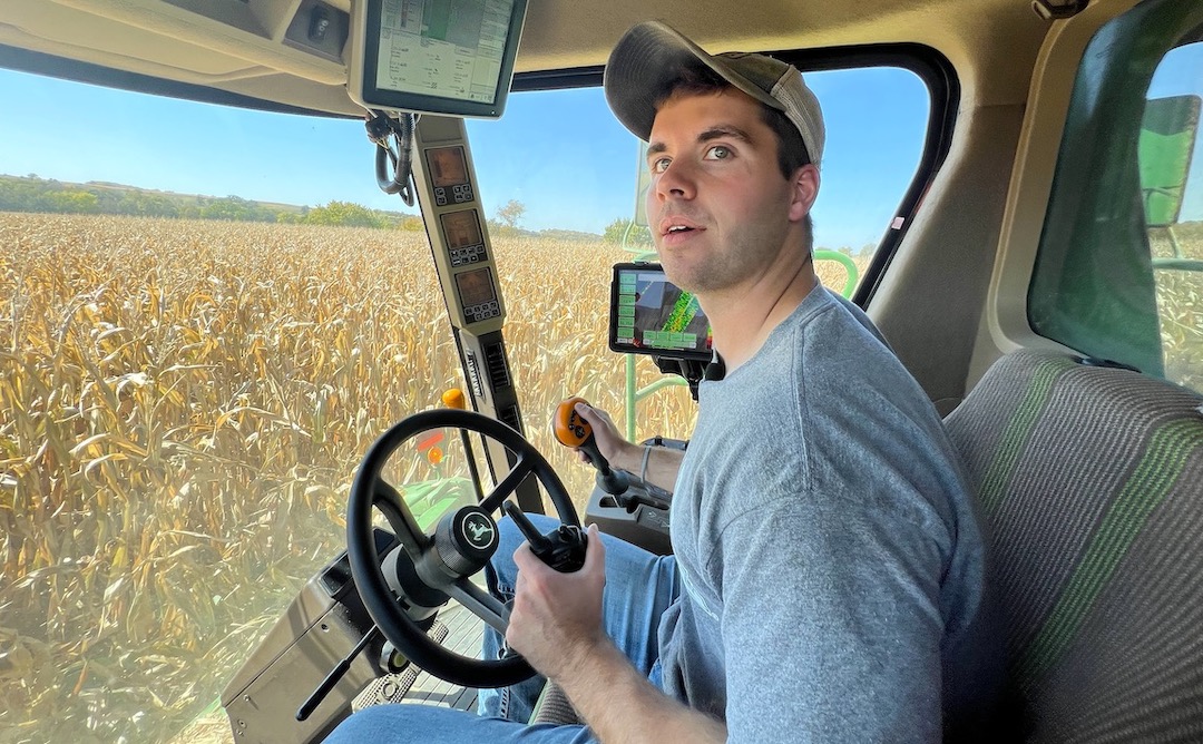 Grant Hilbert harvesting Iowa corn