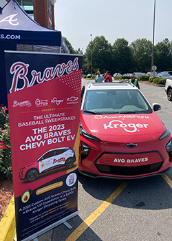 The AVO Braves Chevy Bolt EUV parked at a Duluth, Ga. Kroger store Aug. 19, 2023.