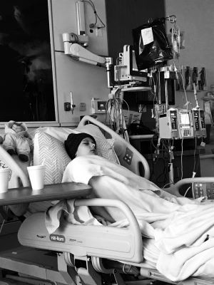 Maddie Barber in hospital bed