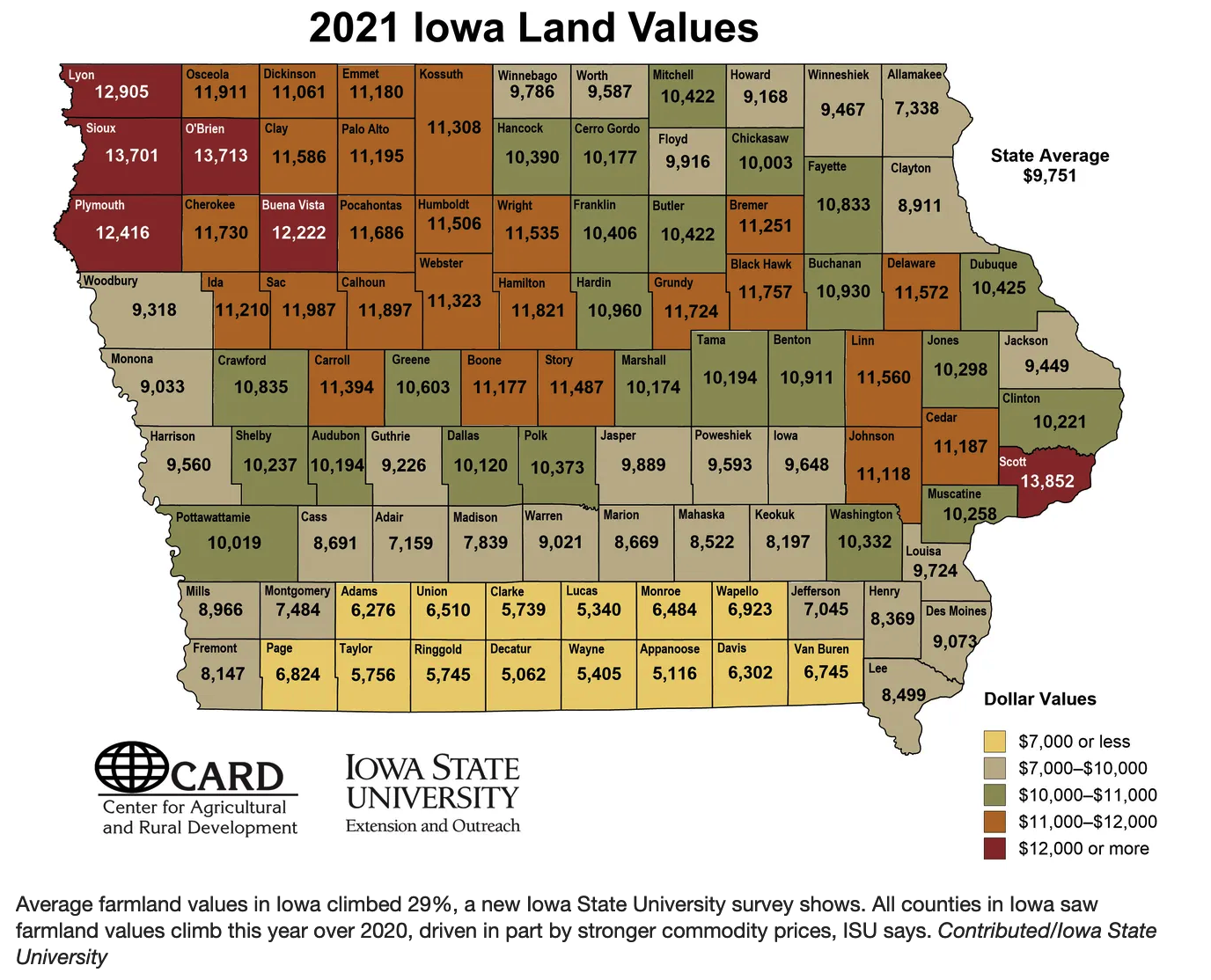 Iowa 2021 farmland changes