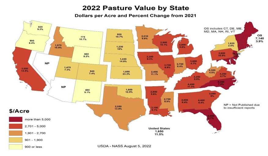 Map of farm real estate values by state