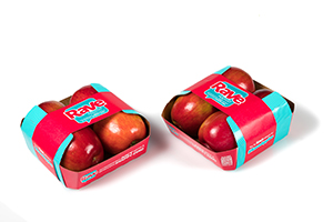 Two paper containers of apples