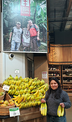 River Valley Co-op in western Mass., uses compelling signage to promote bananas from Equal Exchange.   Photo courtesy of Equal Exchange