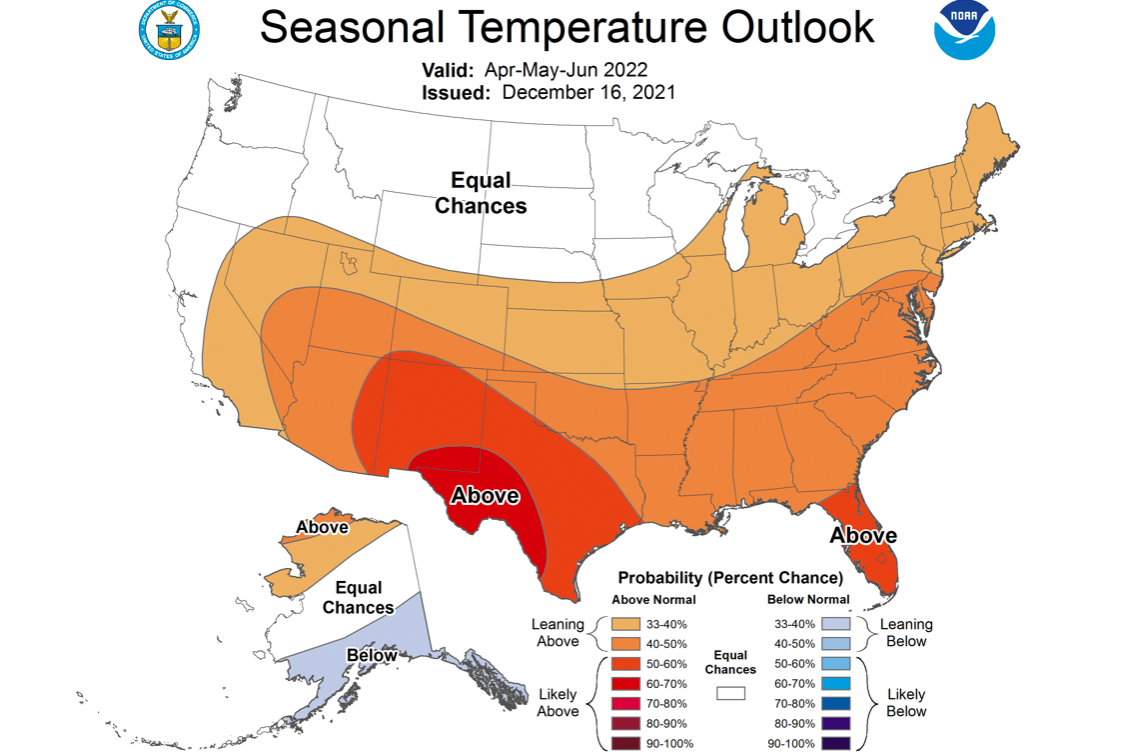 Three-Month Temperature Probability Outlook: April-June 2022