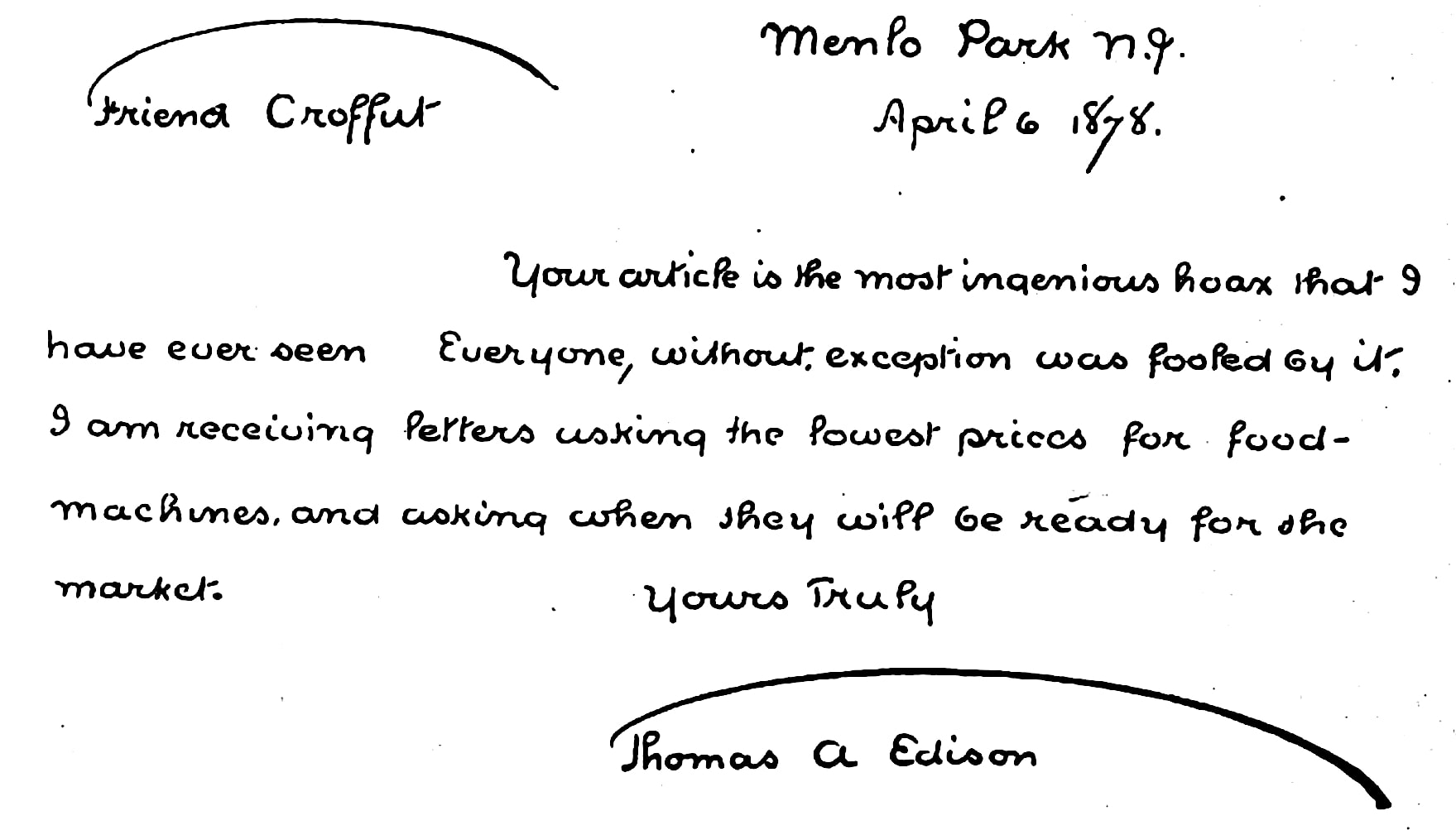 Thomas Edison's Letter