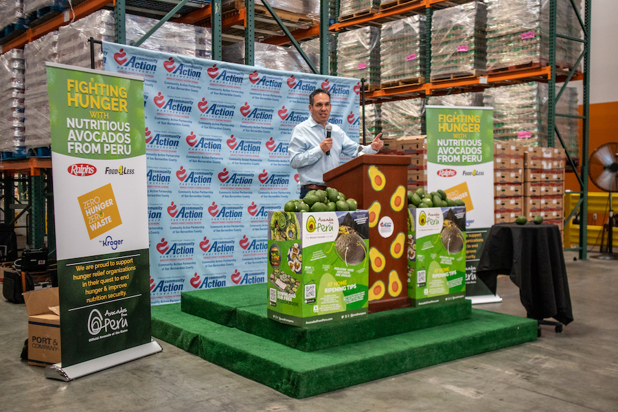congressman Pete Aguilar talks on avocado stage