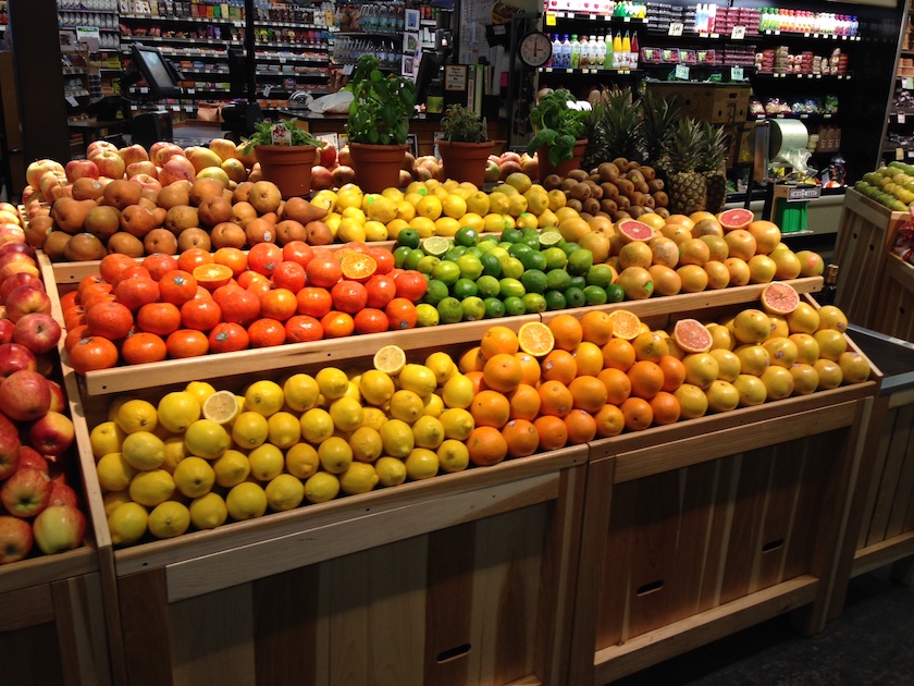 color blocking citrus displays supermarket
