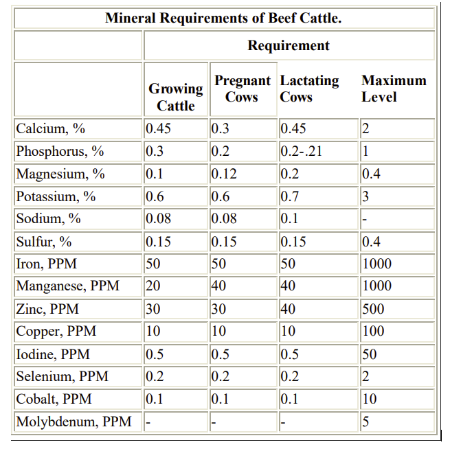 Beef Mineral Requirements