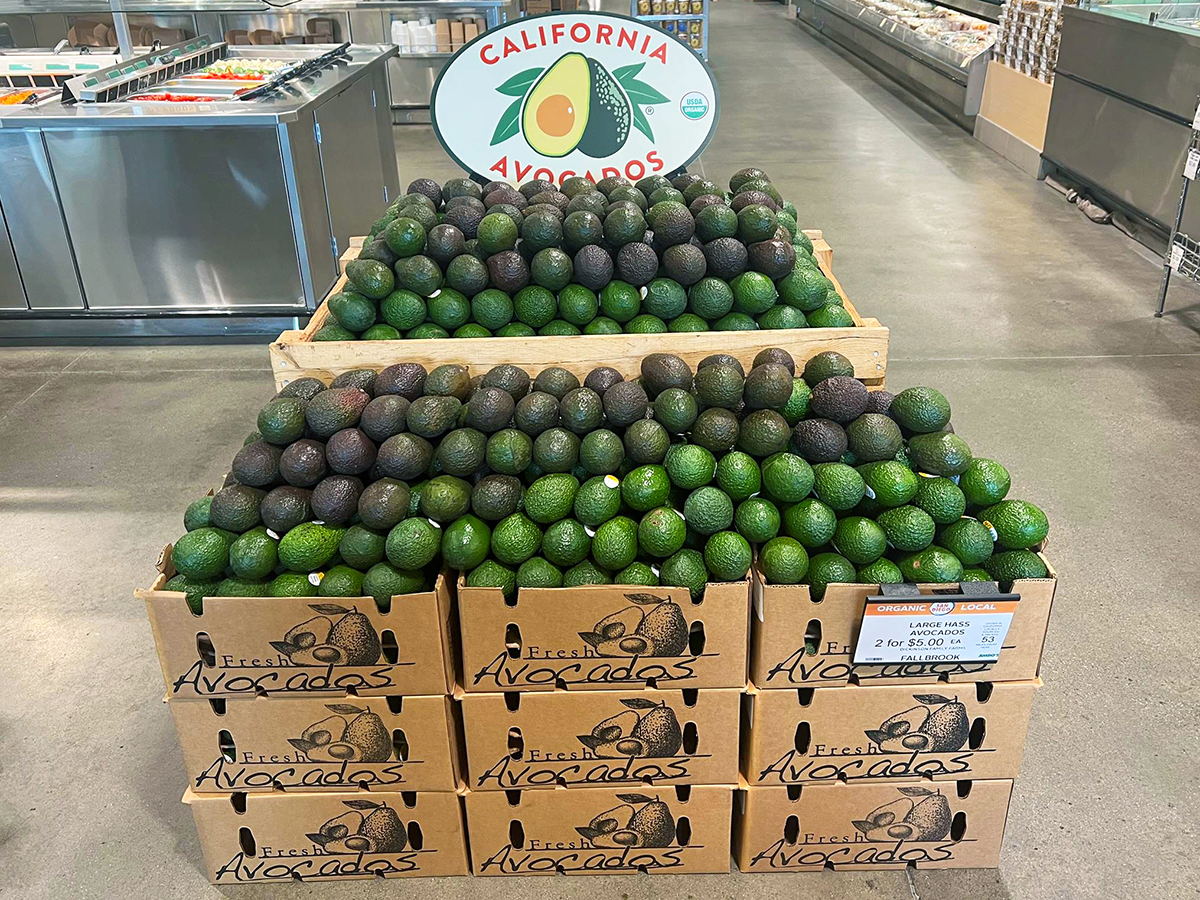 Display of bulk avocados