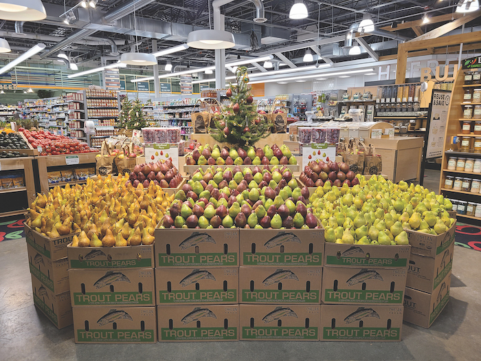 pear display grocery store christmas tree