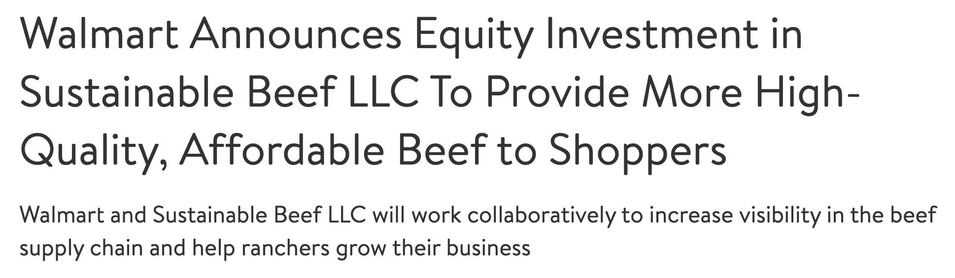 Walmart Announces Equity Investment in Sustainable Beef LLC