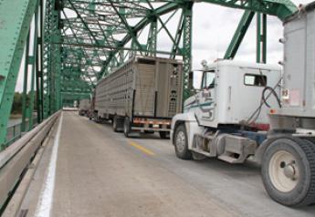 trucks on bridge
