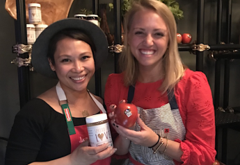 Val Fishbain (from left), cofounder of Spread The Love Foods, and Tenley Fitzgerald, social media director for New York Apple Sales Inc., participated in Taste of St. Joseph's Center. 