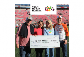 Good Foods has donated $65,000 to No Kid Hungry in a campaign that included a partnership with the University of Wisconsin's football team. Good Foods' representatives presented a check to the charity at the Badgers' final home game Nov. 23.