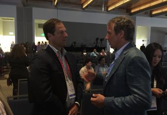 Don Barnett, (left) COO of Sun Basket, visits with keynote speaker and author Dan Buettner, after his presentation on how people can live longer and healthier lives.