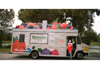 Giant Driscoll’s berry basket rolling through cities