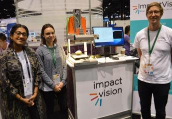 Abi Ramanan, CEO and co-founder at ImpactVision (left) says the benefits of the firm's technology will be less waste and more consistent packout.  Also pictured: Ksenia Horoshenkova, director of finance and operations,  and Gustav Nipe,  chief technology officer.

