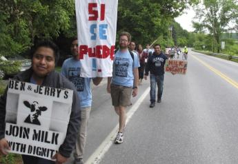 Scores of dairy farm workers and activists marching in Montpelier, Vt., on Saturday June, 17, 2017.