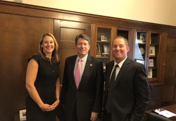 U.S. Apple Association board chair Kaari Stannard, president of New York Apples Sales,  and New York apple grower Brett Baker met with  Rep. John Faso, R-N.Y.,(center) and other lawmakers and staff Sept. 5 about apple industry priorities.