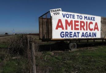 A Donald Trump sign along a highway near Los Banos, California.