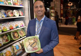 Tal Shoshan, the chief executive officer with FiveStar Gourmet Foods Inc., Ontario, Calif., displays one of the firms new premium salads.
