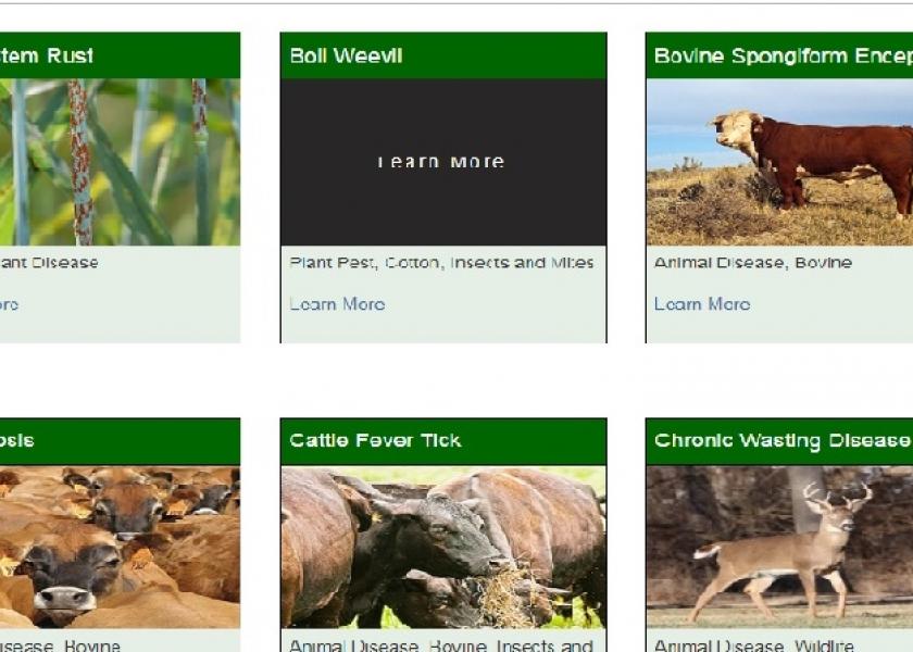 On the new page, users can search by type, keyword, or by the specific pest or disease.