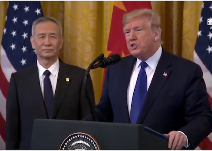 President Donald Trump and Chinese Vice Premier Liu He sign the phase one trade deal.