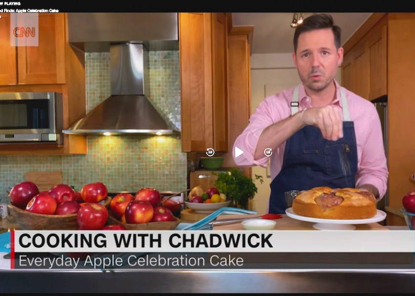 Chef Chadwick Boyd bakes a cake with Cosmic Crisp apples on CNN.