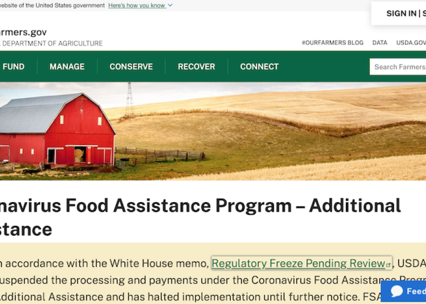 Screen shot of USDA's CFAP webpage.