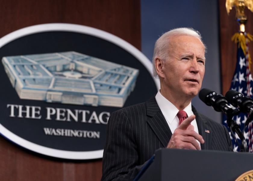 FILE PHOTO: U.S. President Joe Biden speaks at the Pentagon in Arlington, Virginia, U.S., February 10, 2021. Alex Brandon/Pool via REUTERS/File Photo