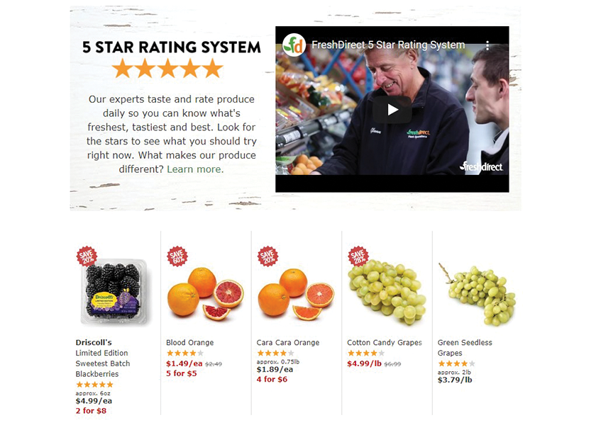 A rating system based on assessment by the quality assurance team has been useful in driving impulse sales online for FreshDirect.