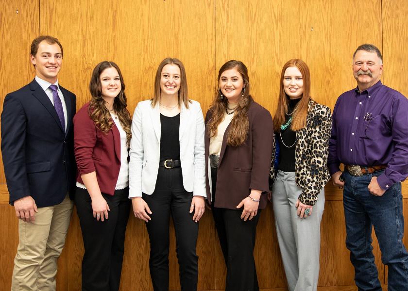 The 2021-2022 Henry C. Gardiner Scholarships were awarded to (left to right): Caleb Hildebrand, Sydney Bowman, Serena Schotanus, Gabriella Leone and Lindsey Decker. Mark Gardiner congratulates them.

