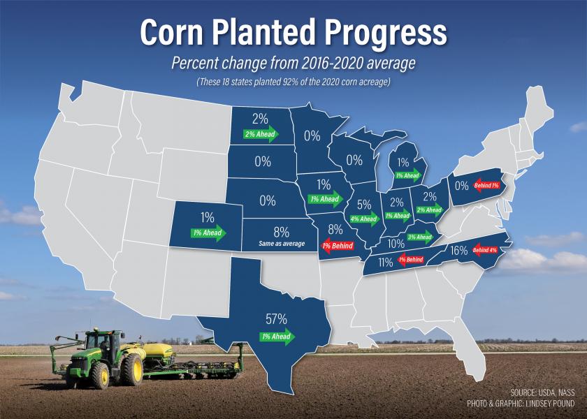 USDA's second Crop Progress Report of the year shows 4% of the nation's corn crop is planted, which is one point ahead of the five-year average.